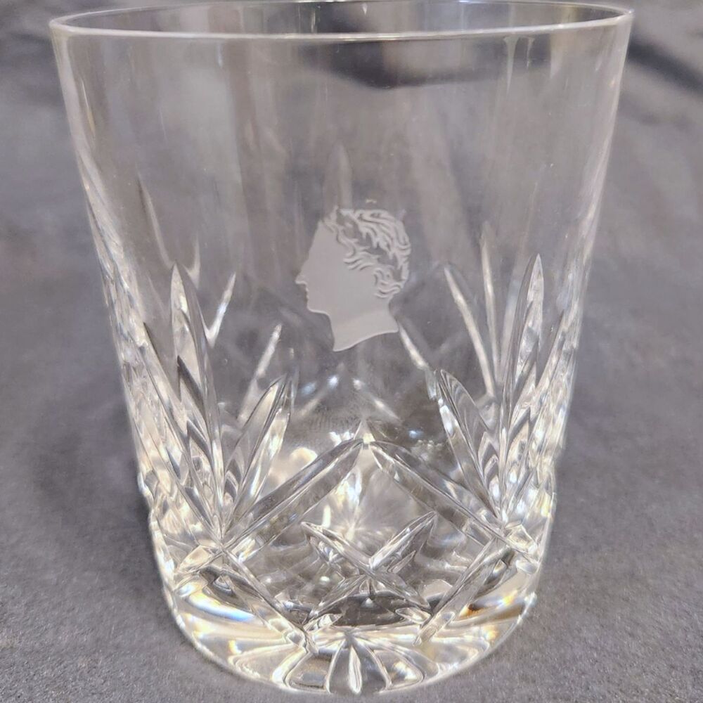 Vintage Crystal Cut Whiskey Tumbler Glass Caesar’s Palace Etched Head Logo Rare